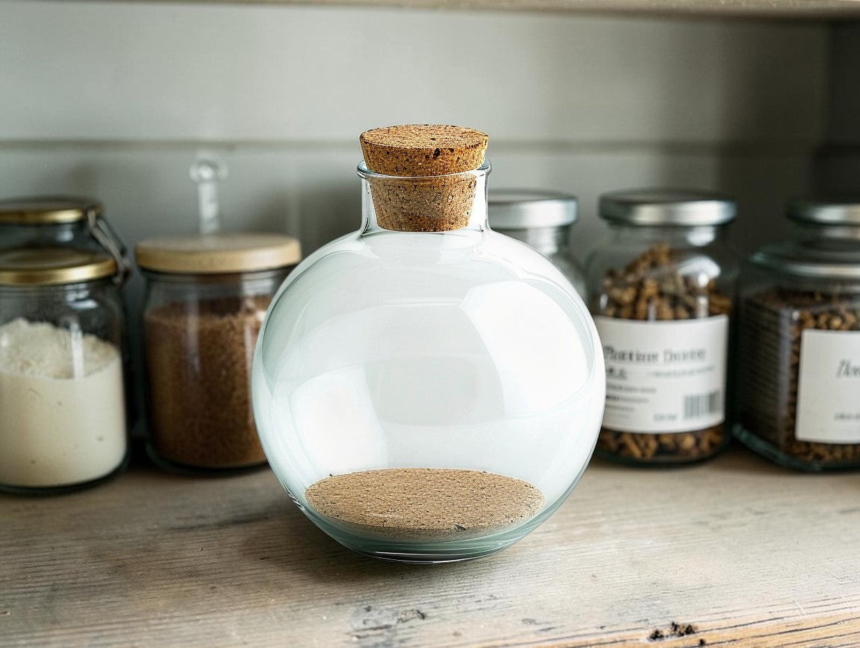 Cozyd Nordic Slanted Borosilicate Glass Storage Jar with Cork Ball Lid (800ml)
