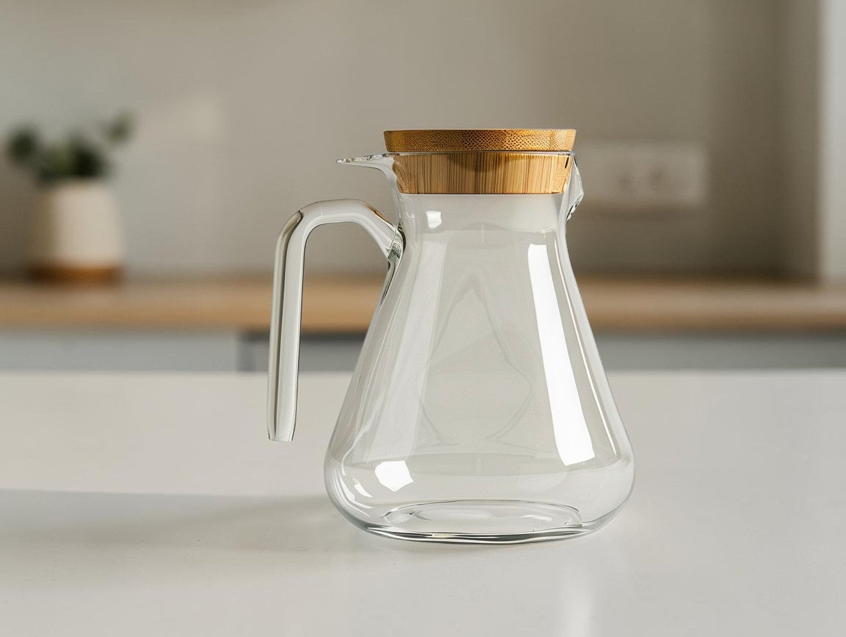 Cozyd Modern Geometric Borosilicate Glass Water Pitcher with Bamboo Lid (1.5L)