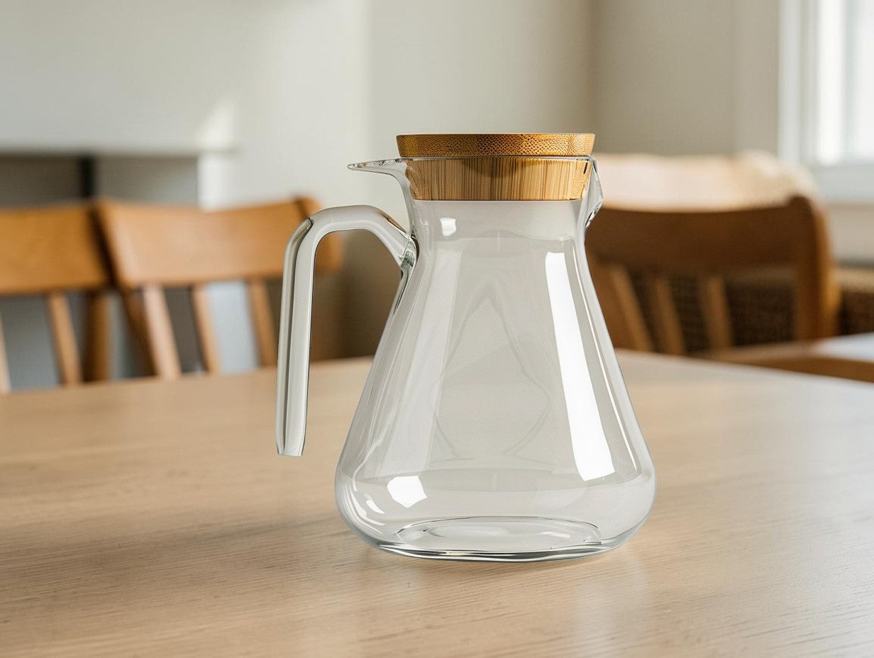 Cozyd Modern Geometric Borosilicate Glass Water Pitcher with Bamboo Lid (1.5L)
